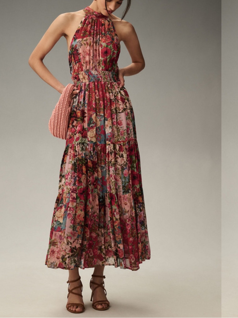 Anthropologie The Somerset Maxi Dress Halter Patriotic Floral size M